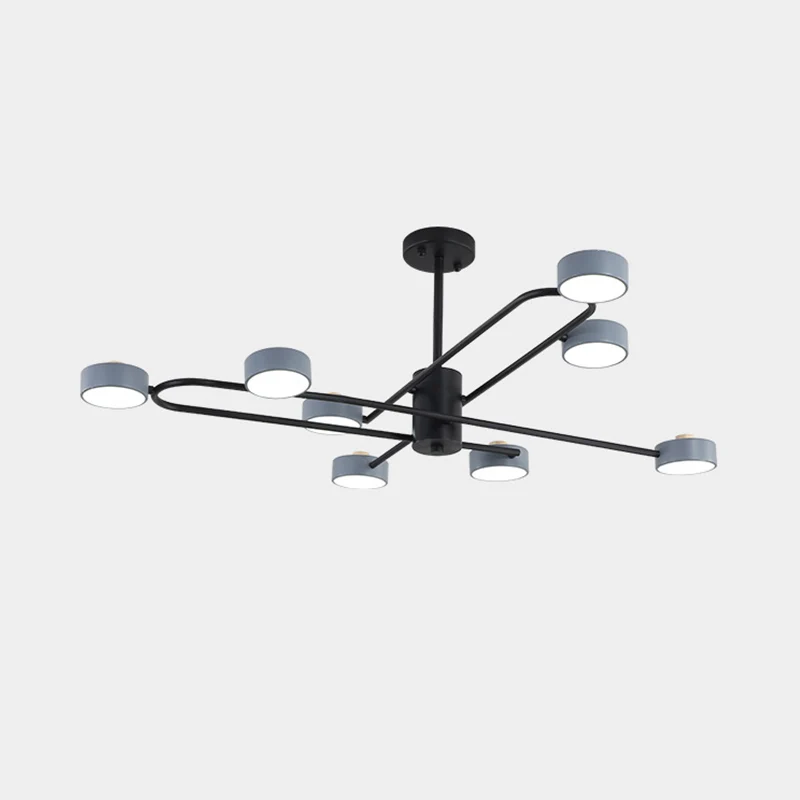8-hoofds woonkamerkroonluchter Minimalistische grijze plafondhanglamp met trommelijzeren kap Clearhalo