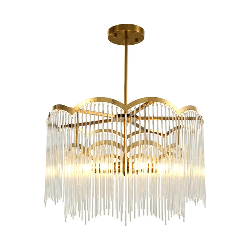 8-kops golvende metalen frame kroonluchter moderne gouden kristallen buisvormige hangende plafondlamp Clearhalo