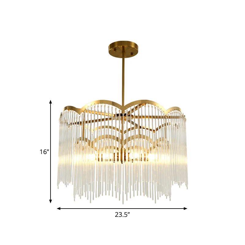 8-kops golvende metalen frame kroonluchter moderne gouden kristallen buisvormige hangende plafondlamp Clearhalo