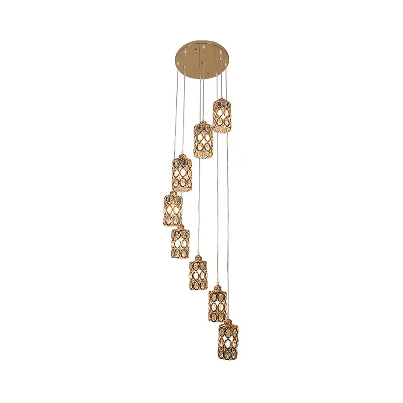 8-kops hanglamp moderne trap multi-lichthanger met cilinderkristallen kap goud Clearhalo