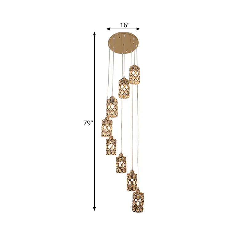 8-kops hanglamp moderne trap multi-lichthanger met cilinderkristallen kap goud Clearhalo