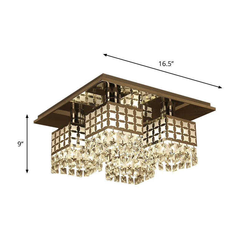 8-kops semi-inbouw moderne vierkante helder kristallen plafondmontagearmatuur zilver Clearhalo