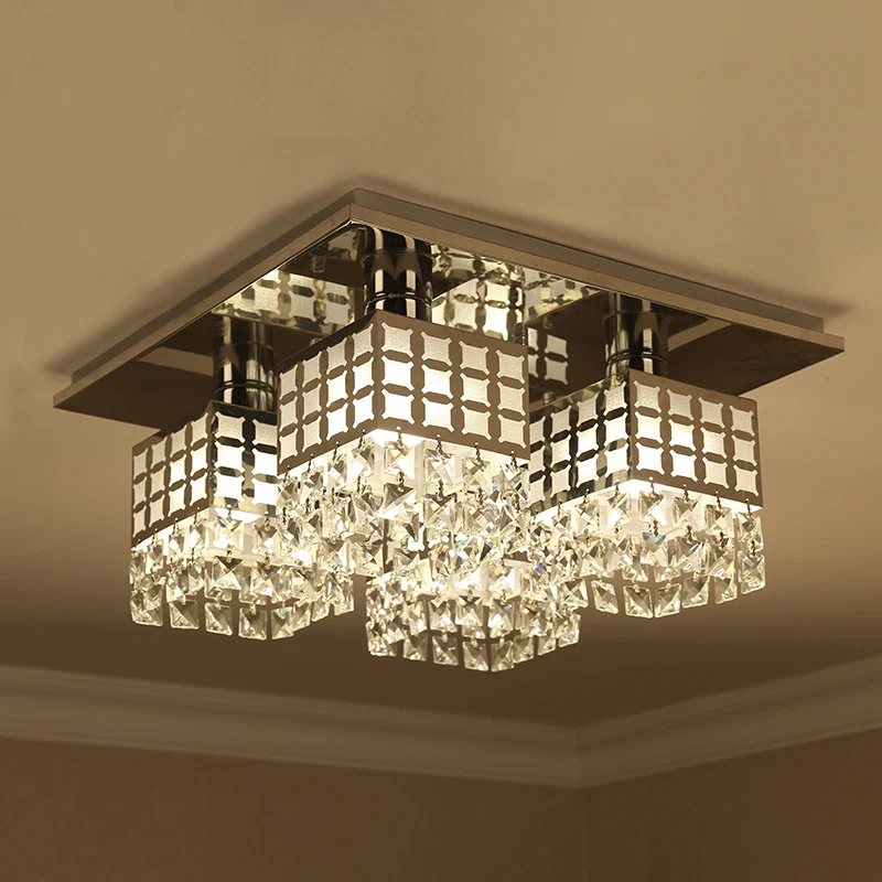 8-kops semi-inbouw moderne vierkante helder kristallen plafondmontagearmatuur zilver Clearhalo