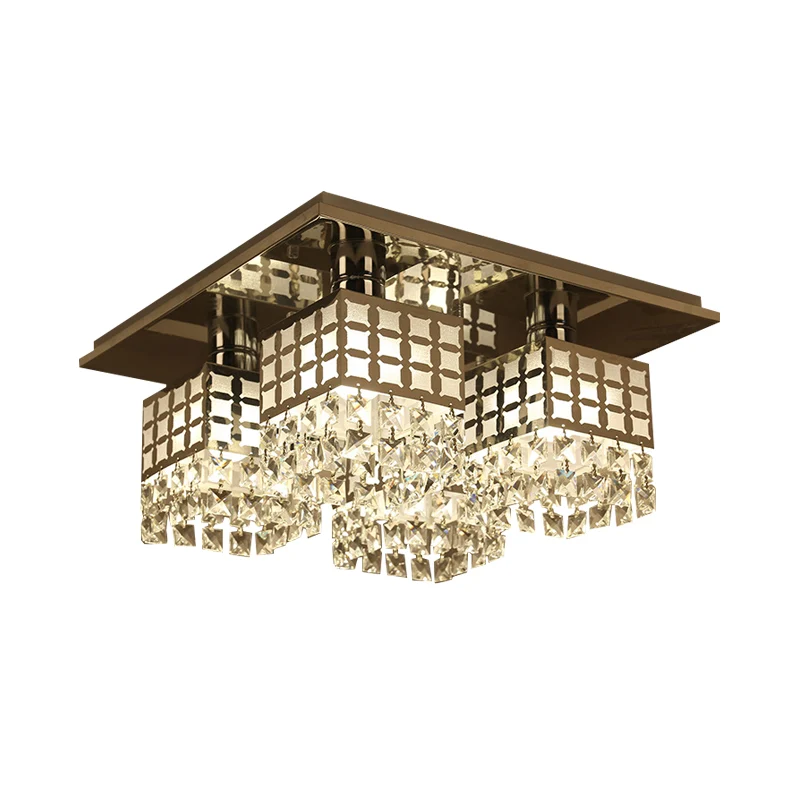 8-kops semi-inbouw moderne vierkante helder kristallen plafondmontagearmatuur zilver Clearhalo
