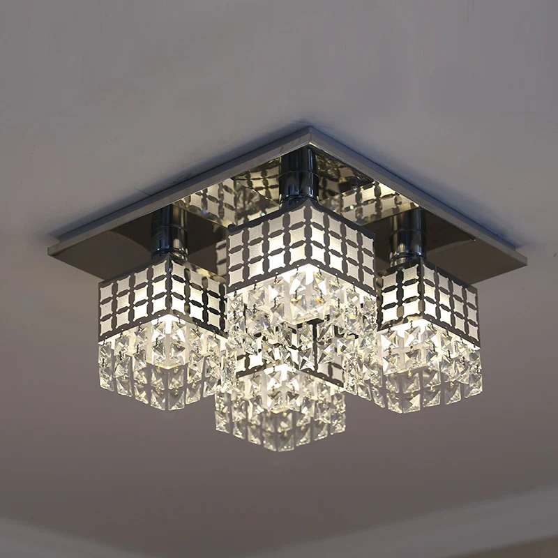 8-kops semi-inbouw moderne vierkante helder kristallen plafondmontagearmatuur zilver Clearhalo