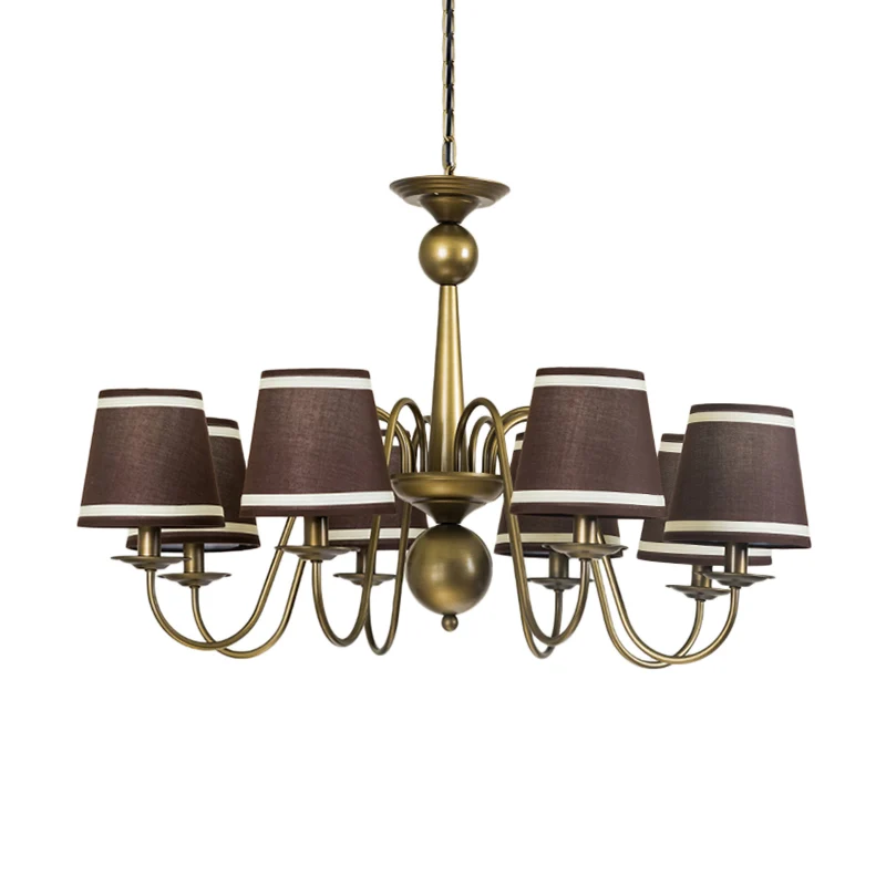 8-lamps taps toelopende kroonluchter, lichtarmatuur, landelijk koffie/geel/donkergroen, stof, neerwaartse verlichting met...