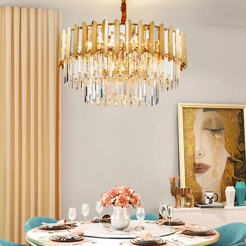 8-lichts roestvrijstalen hanglamp Moderne messing ronde hangende kroonluchter met kristallen prisma Clearhalo