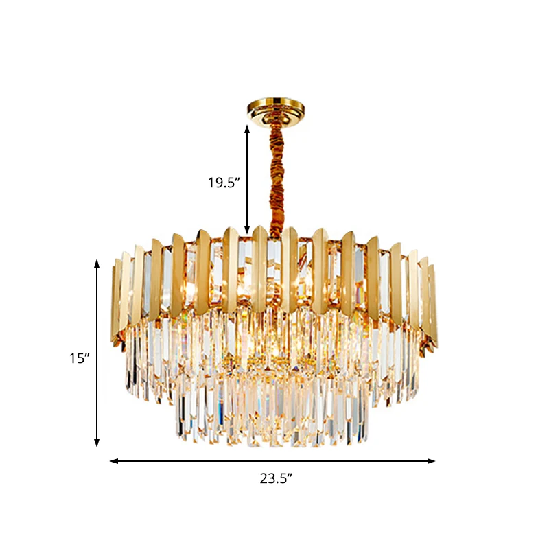 8-lichts roestvrijstalen hanglamp Moderne messing ronde hangende kroonluchter met kristallen prisma Clearhalo