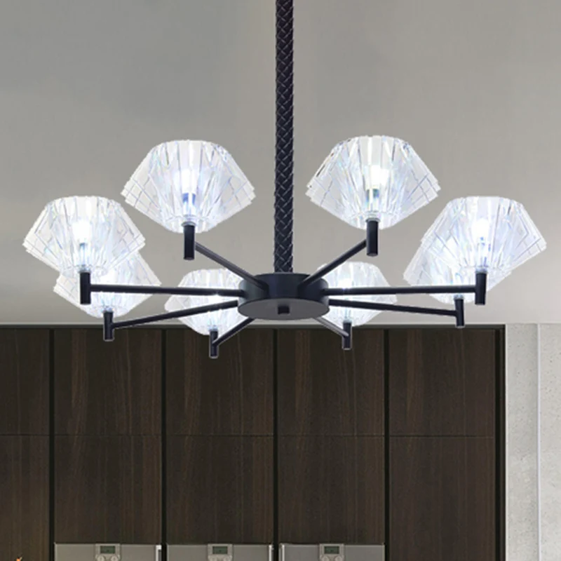 8-lichts urnvormige kroonluchter moderne metalen en acryl hanglamp zwart voor volwassen slaapkamer Clearhalo