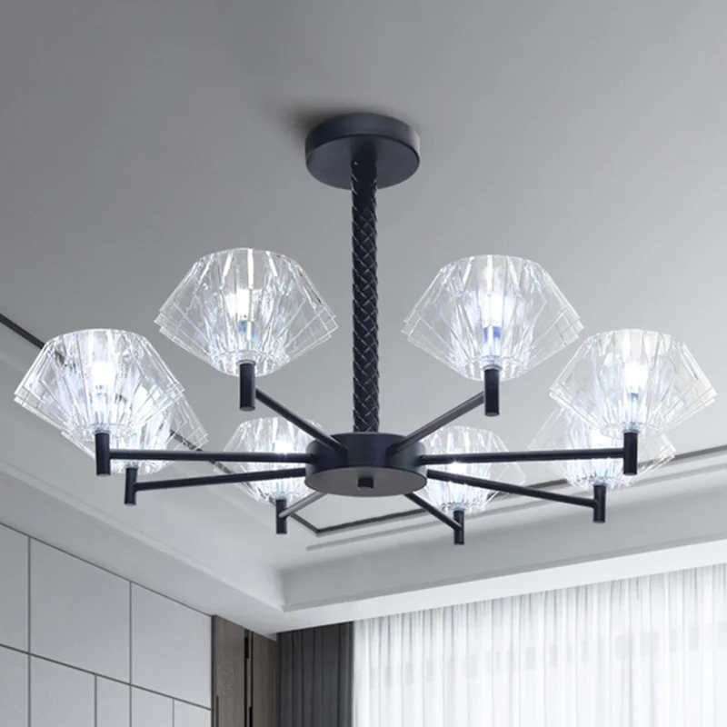 8-lichts urnvormige kroonluchter moderne metalen en acryl hanglamp zwart voor volwassen slaapkamer Clearhalo