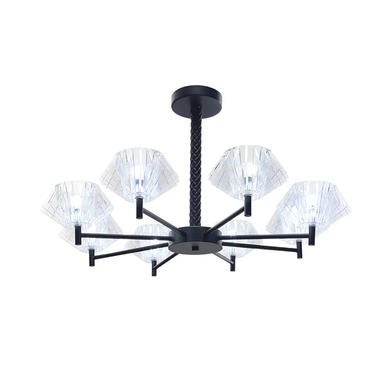 8-lichts urnvormige kroonluchter moderne metalen en acryl hanglamp zwart voor volwassen slaapkamer Clearhalo