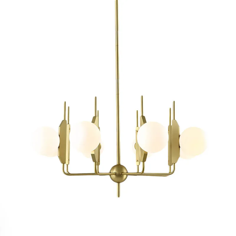 8-lichts woonkamer kroonluchter verlichting post moderne gouden plafondlamp met bal melkwit/rookgrijs glazen kap Clearhalo