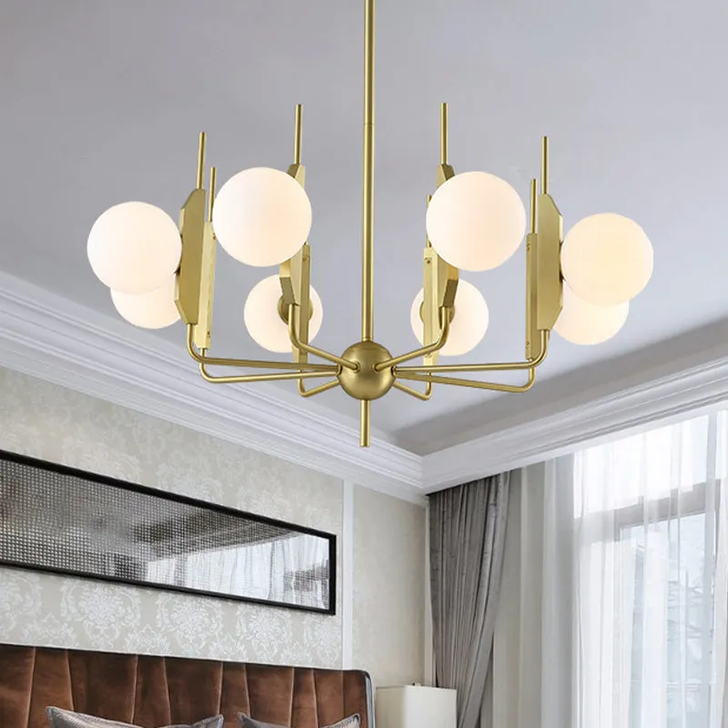 8-lichts woonkamer kroonluchter verlichting post moderne gouden plafondlamp met bal melkwit/rookgrijs glazen kap Clearhalo
