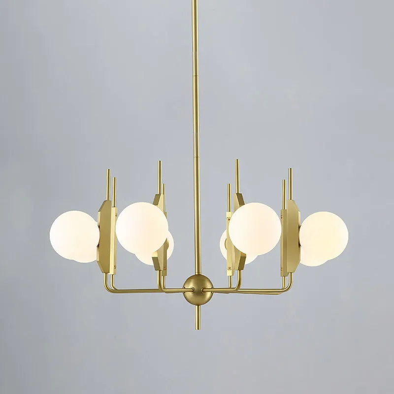 8-lichts woonkamer kroonluchter verlichting post moderne gouden plafondlamp met bal melkwit/rookgrijs glazen kap Clearhalo