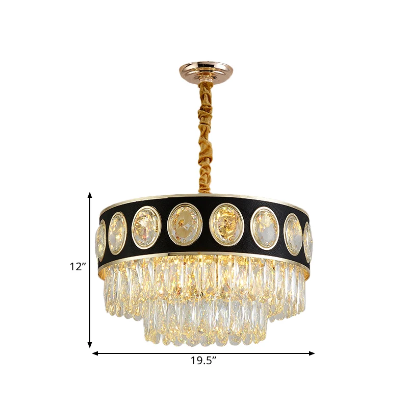 9/11 Heads Taper Hangende Lichtset Moderne Zwarte Afwerking Heldere Kristallen Druppels Kroonluchter, 19,5"/23,5" Breedte...