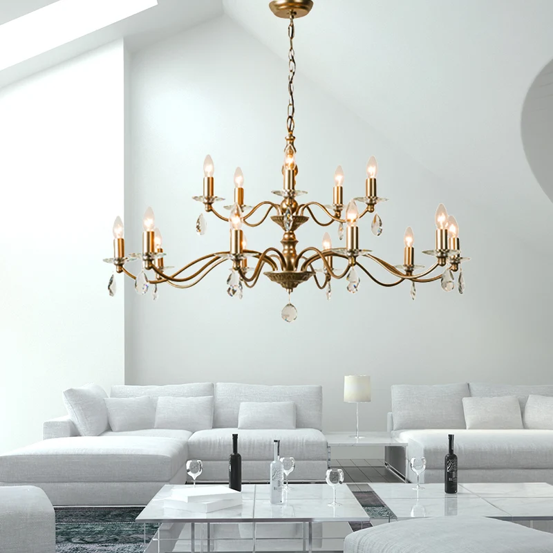 9/12/15 Lichten Plafondlamp Landelijke Kaars Metalen Hangende Kroonluchter Champagne voor Eetkamer met Kristallen Druppel...