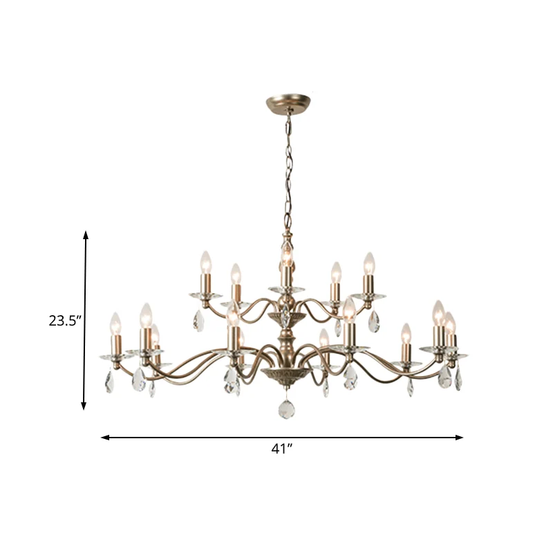 9/12/15 Lichten Plafondlamp Landelijke Kaars Metalen Hangende Kroonluchter Champagne voor Eetkamer met Kristallen Druppel...