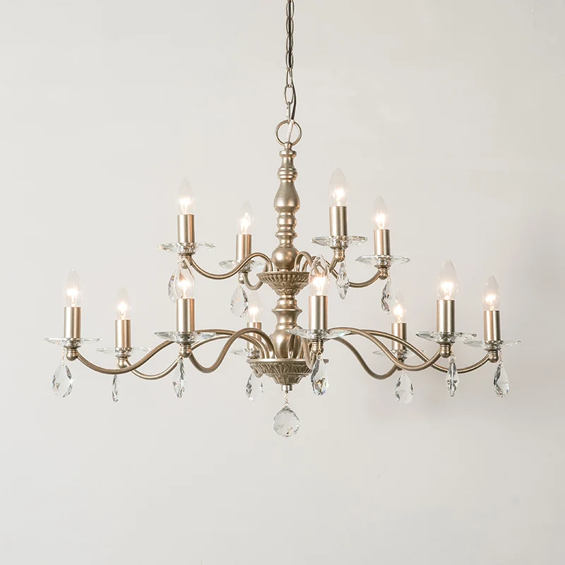 9/12/15 Lichten Plafondlamp Landelijke Kaars Metalen Hangende Kroonluchter Champagne voor Eetkamer met Kristallen Druppel...