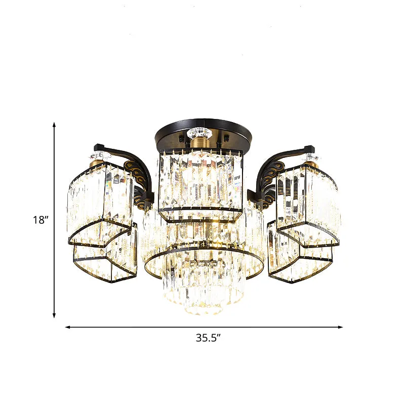 9/12-Head semi-inbouw moderne slaapkamer inbouw met ronde kristallen blokschaduw zwart Clearhalo