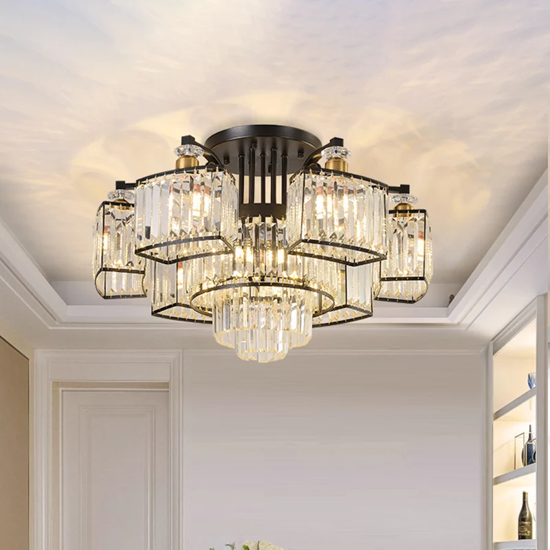 9/12-Head semi-inbouw moderne slaapkamer inbouw met ronde kristallen blokschaduw zwart Clearhalo