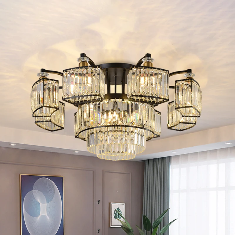 9/12-Head semi-inbouw moderne slaapkamer inbouw met ronde kristallen blokschaduw zwart Clearhalo