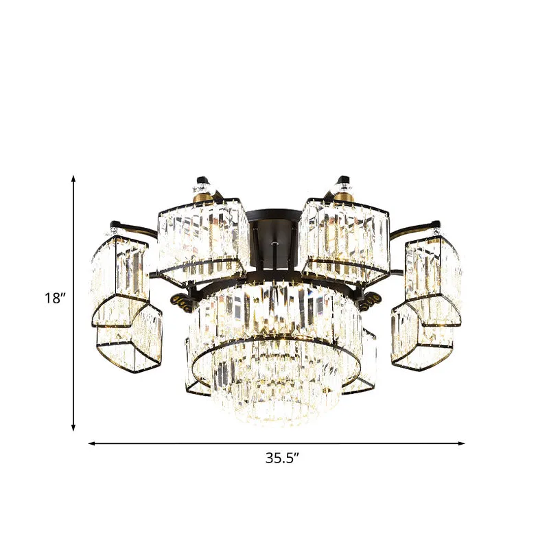 9/12-Head semi-inbouw moderne slaapkamer inbouw met ronde kristallen blokschaduw zwart Clearhalo