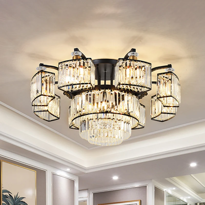 9/12-Head semi-inbouw moderne slaapkamer inbouw met ronde kristallen blokschaduw zwart Clearhalo