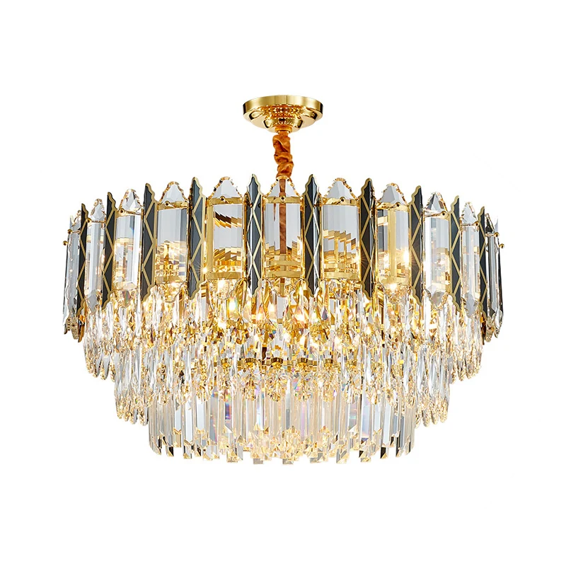 9-koppige gelaagde kroonluchter hanger moderne stijlvolle zwart-gouden kristallen downlighting voor de woonkamer Clearhalo