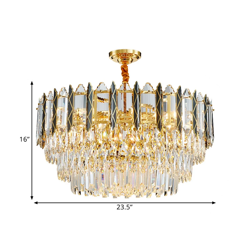 9-koppige gelaagde kroonluchter hanger moderne stijlvolle zwart-gouden kristallen downlighting voor de woonkamer Clearhalo
