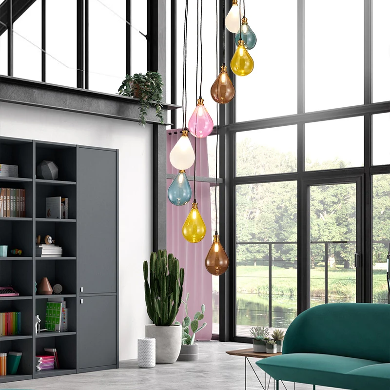 9-lichts balloncluster hanglamp moderne wit/roze glazen LED hangende plafondlamp met spiraalvormig ontwerp Clearhalo