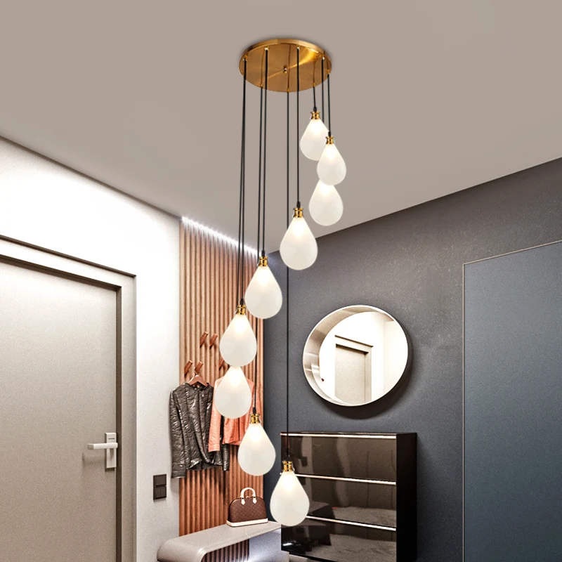 9-lichts balloncluster hanglamp moderne wit/roze glazen LED hangende plafondlamp met spiraalvormig ontwerp Clearhalo