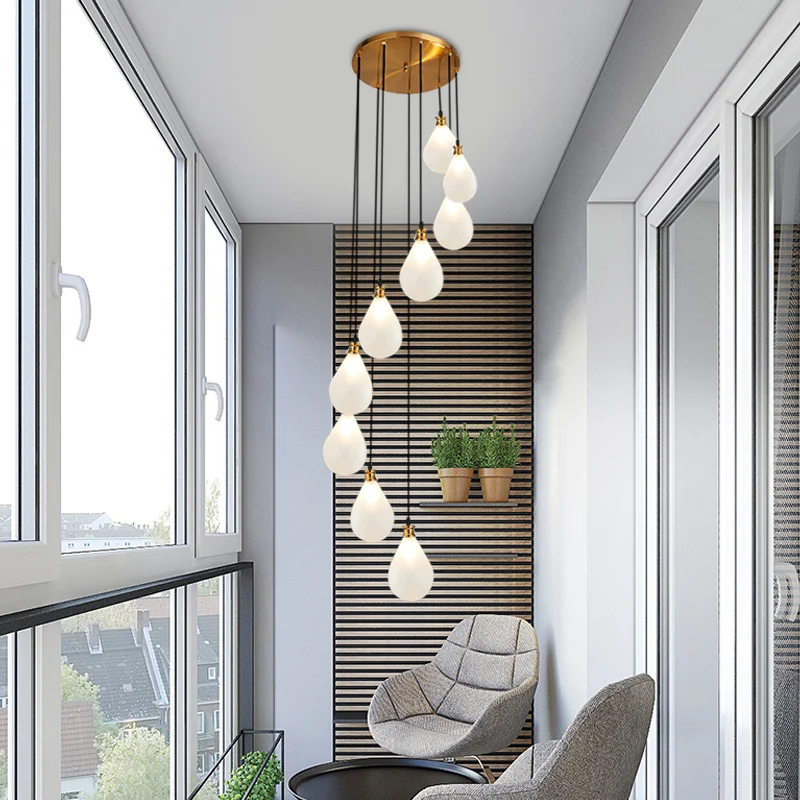 9-lichts balloncluster hanglamp moderne wit/roze glazen LED hangende plafondlamp met spiraalvormig ontwerp Clearhalo