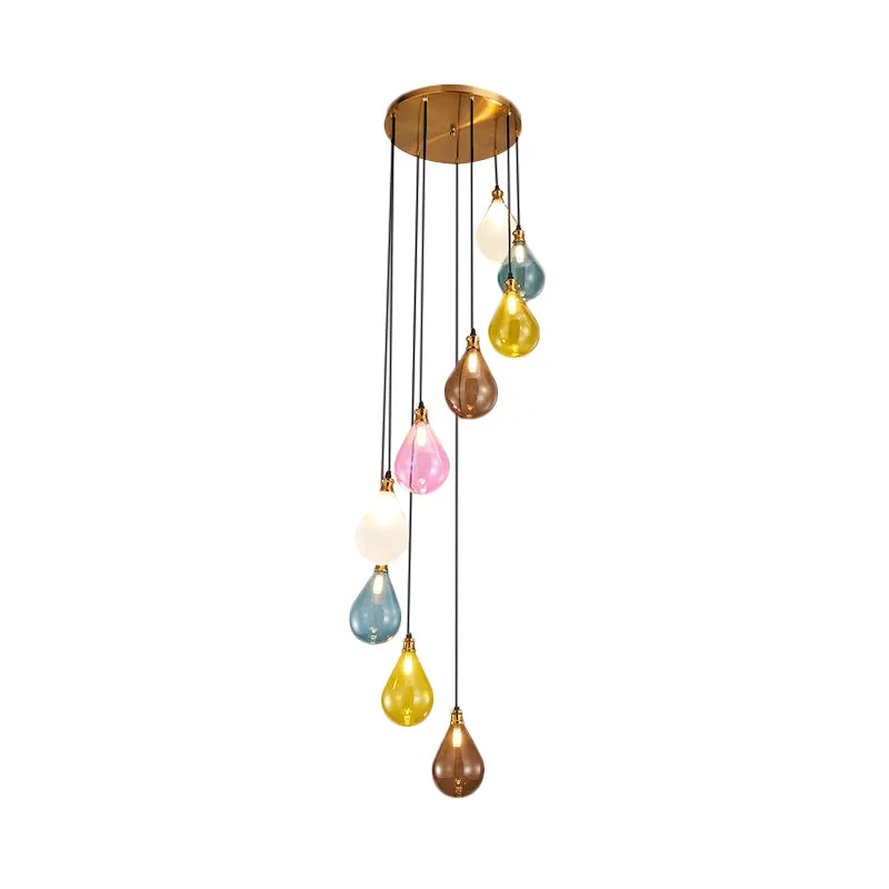9-lichts balloncluster hanglamp moderne wit/roze glazen LED hangende plafondlamp met spiraalvormig ontwerp Clearhalo