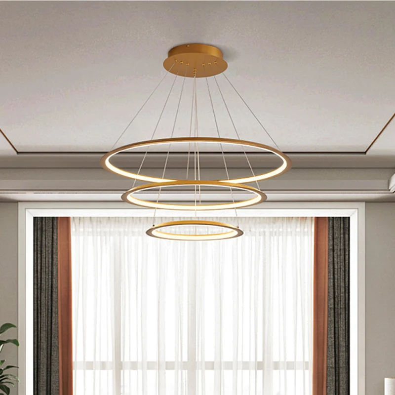 Acryl 3/4-Tiered Loop Plafond Hanglamp Eenvoud Goud/Koffie LED Hangende Kroonluchter voor Woonkamer Clearhalo
