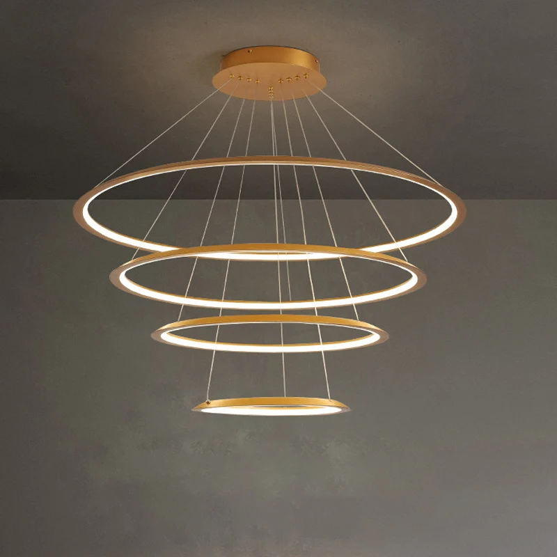 Acryl 3/4-Tiered Loop Plafond Hanglamp Eenvoud Goud/Koffie LED Hangende Kroonluchter voor Woonkamer Clearhalo