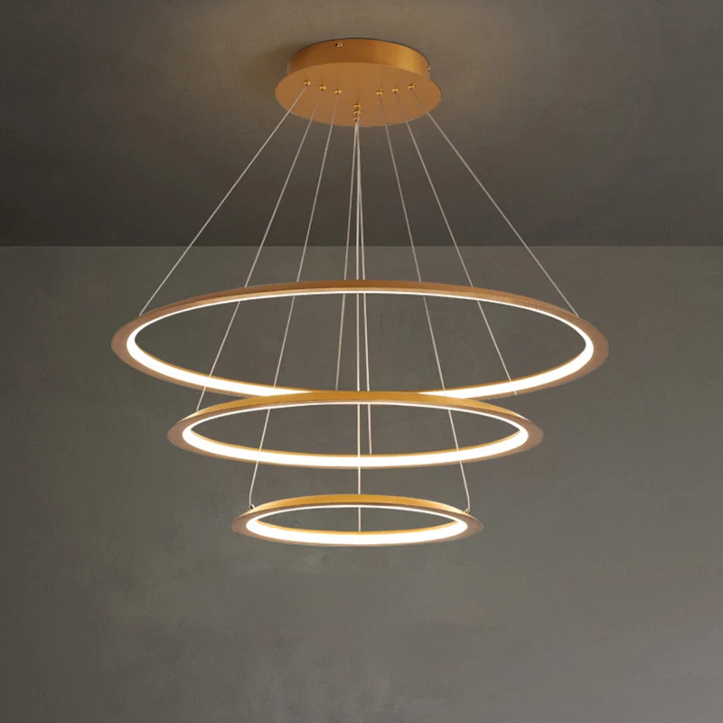 Acryl 3/4-Tiered Loop Plafond Hanglamp Eenvoud Goud/Koffie LED Hangende Kroonluchter voor Woonkamer Clearhalo