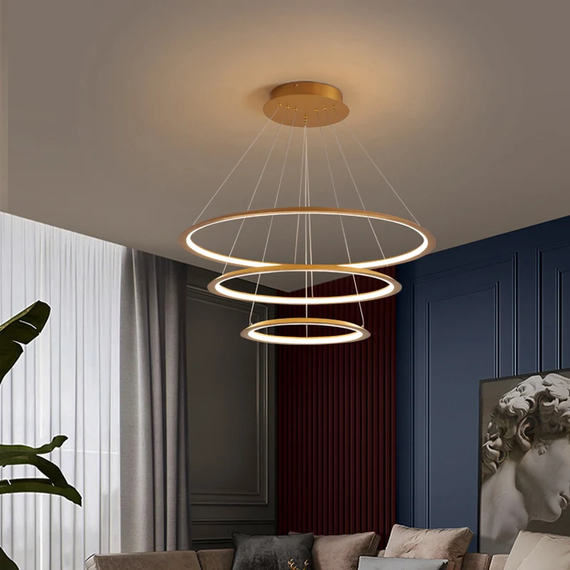 Acryl 3/4-Tiered Loop Plafond Hanglamp Eenvoud Goud/Koffie LED Hangende Kroonluchter voor Woonkamer Clearhalo