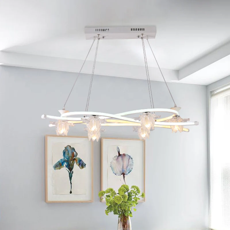 Acryl gedraaide multi-lichthanger hedendaagse 6-koppige witte LED-hanglamp met bloemenkap warm/wit/natuurlijk licht Clearhalo