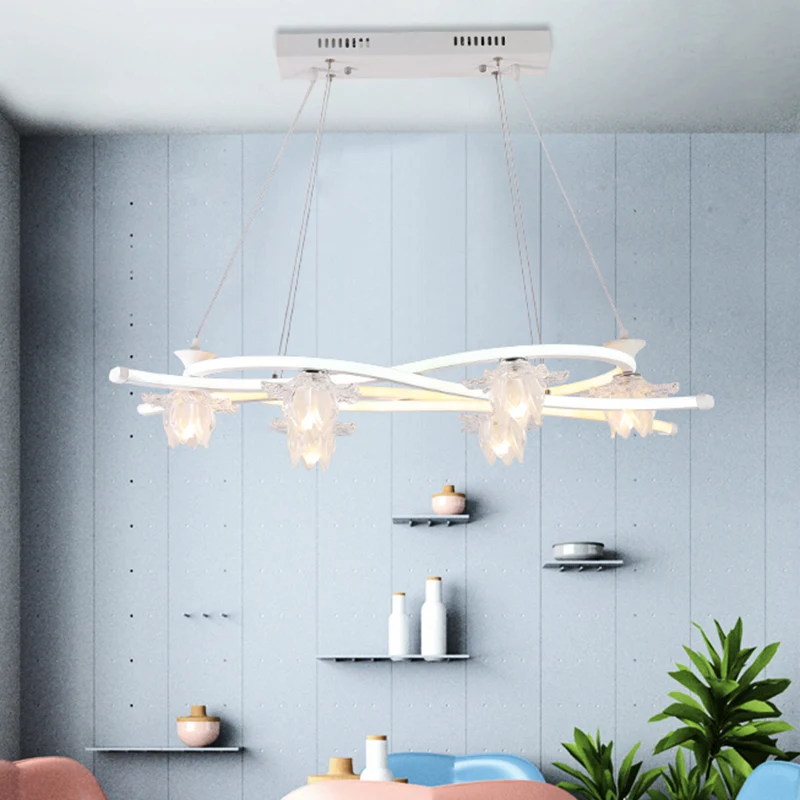 Acryl gedraaide multi-lichthanger hedendaagse 6-koppige witte LED-hanglamp met bloemenkap warm/wit/natuurlijk licht Clearhalo