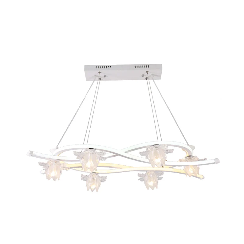 Acryl gedraaide multi-lichthanger hedendaagse 6-koppige witte LED-hanglamp met bloemenkap warm/wit/natuurlijk licht Clearhalo
