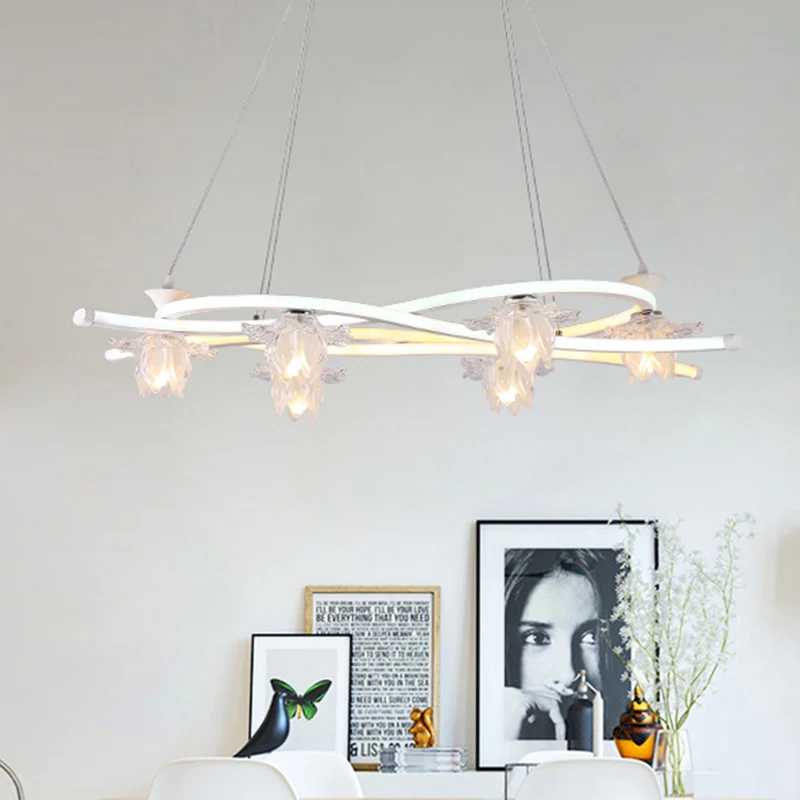 Acryl gedraaide multi-lichthanger hedendaagse 6-koppige witte LED-hanglamp met bloemenkap warm/wit/natuurlijk licht Clearhalo