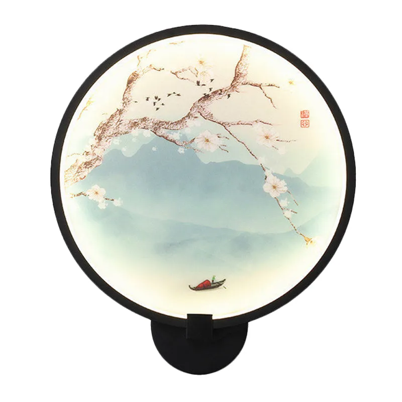 Acryl Ginkgo/Bloeiende Pruim Wandkandelaar Chinese Stijl LED Muurschildering Lichtarmatuur Zwart voor Slaapkamer Clearhalo