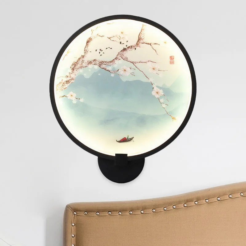 Acryl Ginkgo/Bloeiende Pruim Wandkandelaar Chinese Stijl LED Muurschildering Lichtarmatuur Zwart voor Slaapkamer Clearhalo