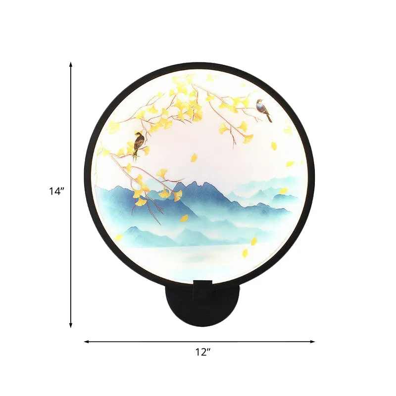 Acryl Ginkgo/Bloeiende Pruim Wandkandelaar Chinese Stijl LED Muurschildering Lichtarmatuur Zwart voor Slaapkamer Clearhalo