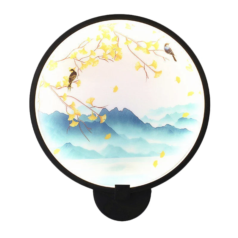 Acryl Ginkgo/Bloeiende Pruim Wandkandelaar Chinese Stijl LED Muurschildering Lichtarmatuur Zwart voor Slaapkamer Clearhalo