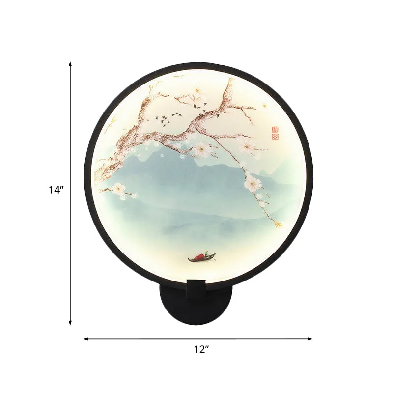 Acryl Ginkgo/Bloeiende Pruim Wandkandelaar Chinese Stijl LED Muurschildering Lichtarmatuur Zwart voor Slaapkamer Clearhalo