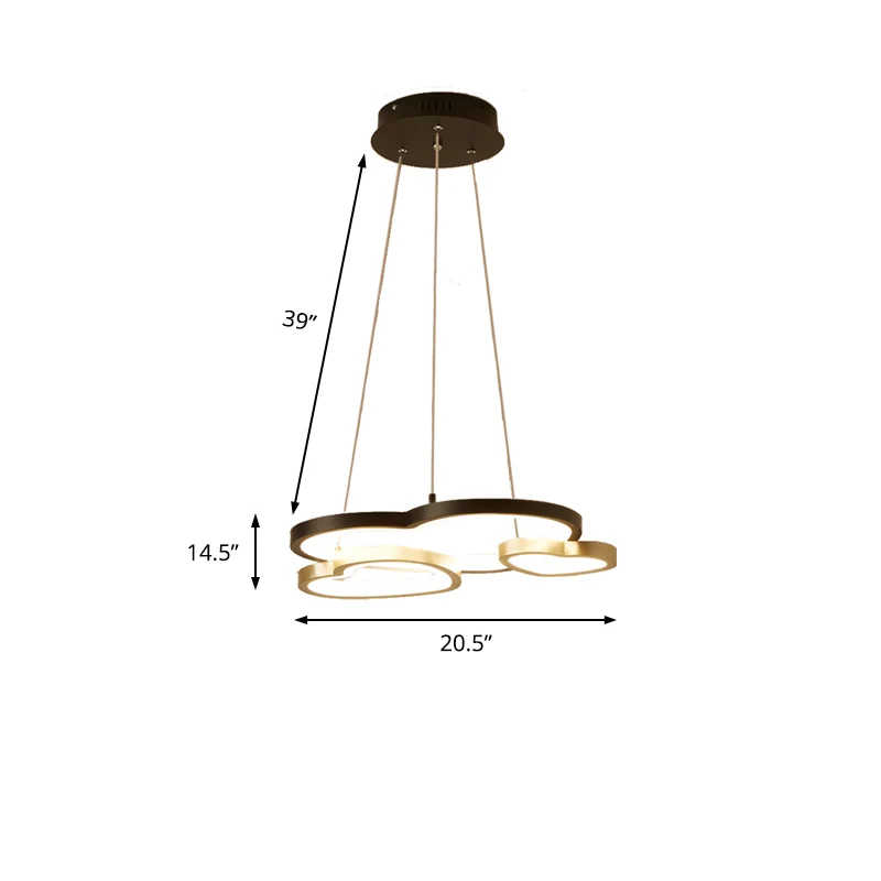 Acryl hartvormige kroonluchter hanglamp Moderne 3-koppige LED-hanglamp zwart en goud Clearhalo