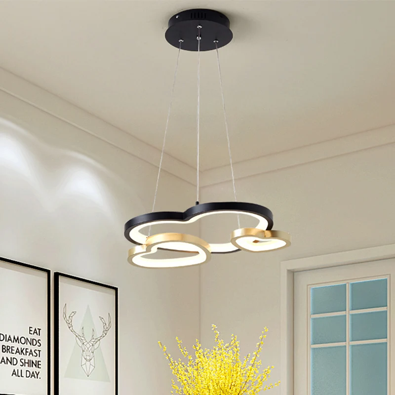 Acryl hartvormige kroonluchter hanglamp Moderne 3-koppige LED-hanglamp zwart en goud Clearhalo