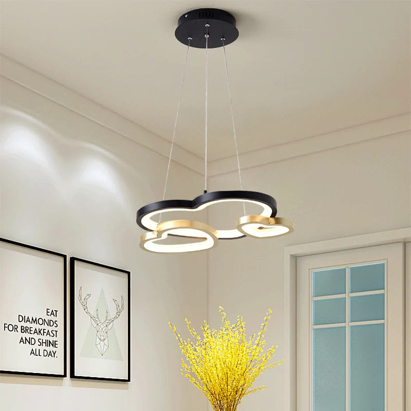 Acryl hartvormige kroonluchter hanglamp Moderne 3-koppige LED-hanglamp zwart en goud Clearhalo