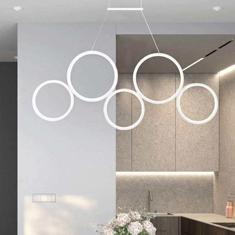 Acryl Multi Ringen Kroonluchterlamp Eenvoudige Stijl 3/5 Lichten Wit/Koffie Hanglamp voor Keuken Clearhalo